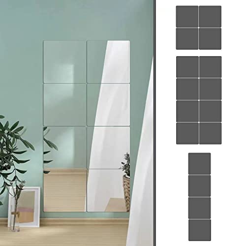 ADISEN Shatterproof Acrylic Mirror Tiles, 4 Pack 8" x 8" Plastic Mirror Stickers self Adhesive, Flexible Mirror Sheets for Wall Decor, Home Gym Wall-Mounted