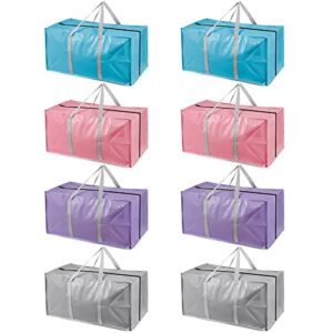 heavy duty extra large moving bags with extra long handles -includes backpack straps - easy storage for space saving (set of 8) (mixed colors 2 of each)