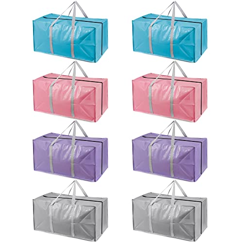 Heavy Duty Extra Large Moving Bags with Extra Long Handles -Includes Backpack Straps - Easy Storage For Space Saving (Set of 8) (Mixed Colors 2 of Each)