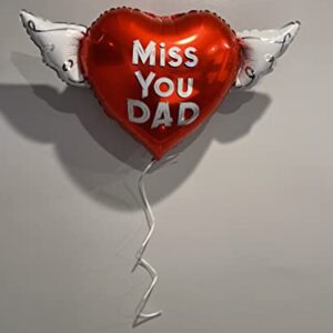 Miss You Dad Heavenly Balloons heart shaped with angel wings (Red)