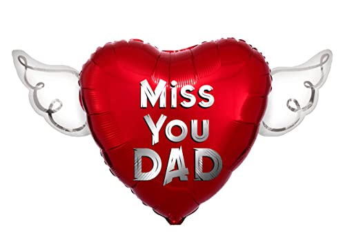 Miss You Dad Heavenly Balloons heart shaped with angel wings (Red)