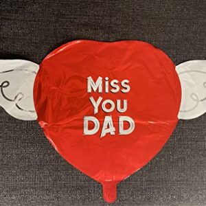 Miss You Dad Heavenly Balloons heart shaped with angel wings (Red)