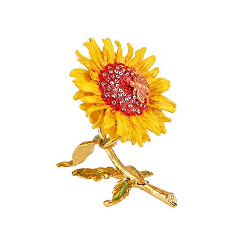 Furuida Sunflower Trinket Boxes Enameled Jewelry Box Hand-Painted Figurine Ornaments Craft Gift Home Decor for Women Girls