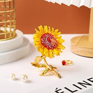 Furuida Sunflower Trinket Boxes Enameled Jewelry Box Hand-Painted Figurine Ornaments Craft Gift Home Decor for Women Girls