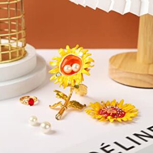 Furuida Sunflower Trinket Boxes Enameled Jewelry Box Hand-Painted Figurine Ornaments Craft Gift Home Decor for Women Girls