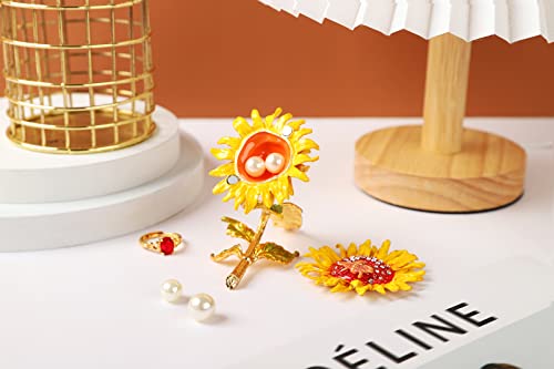 Furuida Sunflower Trinket Boxes Enameled Jewelry Box Hand-Painted Figurine Ornaments Craft Gift Home Decor for Women Girls