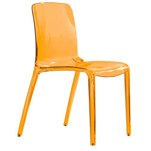 LeisureMod Adler Mid-Century Modern Dining Side Chair, Transparent Orange