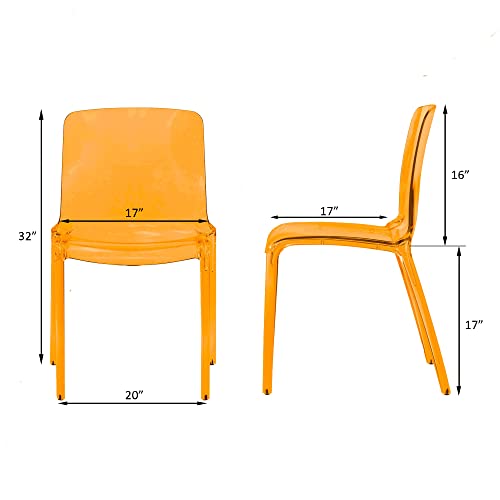 LeisureMod Adler Mid-Century Modern Dining Side Chair, Transparent Orange