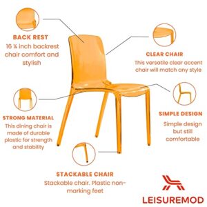 LeisureMod Adler Mid-Century Modern Dining Side Chair, Transparent Orange