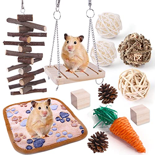 Magnoloran 12 Pack Hamster Chew Toys Set Hamster Exercise Accessories Small Animal Teeth Care Molar Toys Guinea Pig Pet Toys for Rabbit Bunny Chinchilla Guinea Pig Gerbils Groundhog Squirrels