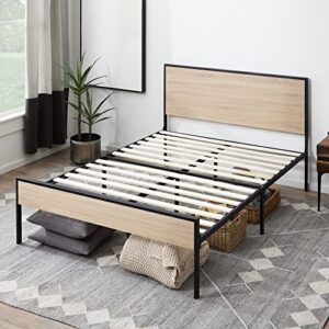 edenbrook bed frame - metal platform bed - wood headboard and footboard - box spring optional, queen, white oak