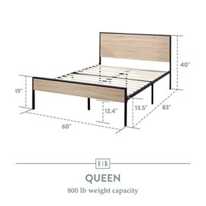 Edenbrook Bed Frame - Metal Platform Bed - Wood Headboard and Footboard - Box Spring Optional, Queen, White Oak
