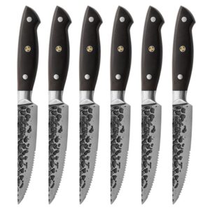konoll steak knives set of 6 steaks knife serrated blade forged handmade german high carbon steel with full tang wood handle