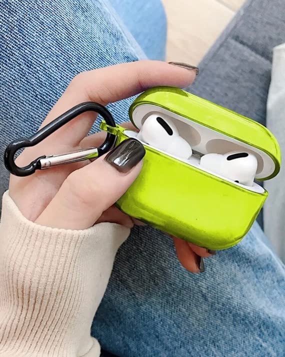 AirPods Pro 2nd Gen Case Cover with Keychain/Full Protective Skin for Apple Airpods Pro/Transparent Cover Compatible w/Airpods Pro and Pro 2 Model/Slim & Stylish Soft TPU Case (Neon Green)