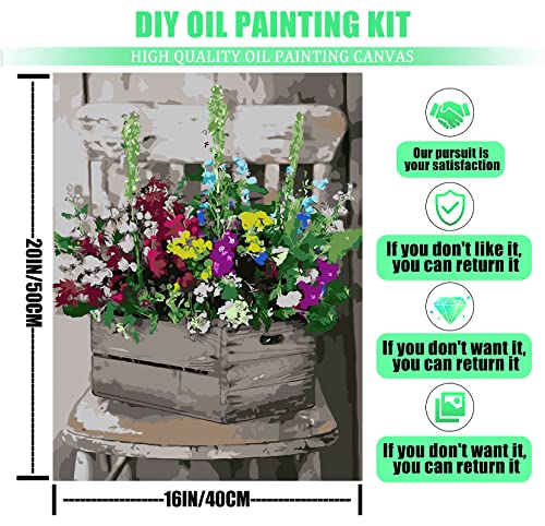 Clendo Beginner Oil Painting Kit for Kids,Flowers Paint by Numbers for Adults with Paint Brushes,DIY Acrylic Paint, Paint-by-Number Kits Home Decor 16X20inch