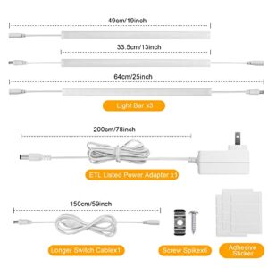 yotutun Under Counter Lights for Kitchen 3Pack Dimmable Under Cabinet Light, 13Inch 10W Closet Lights with Memory Function, Bright LED Cabinet Lights for Kitchen,Shelf,Desk,Workspace (3 Pack)