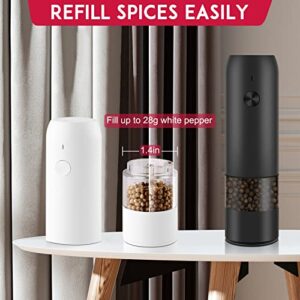 Electric Salt and Pepper Grinder Set - Automatic Pepper and Salt Mill Grinder USB Rechargeable with Adjustable Coarseness LED Light One Hand Operation