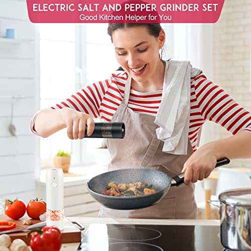 Electric Salt and Pepper Grinder Set - Automatic Pepper and Salt Mill Grinder USB Rechargeable with Adjustable Coarseness LED Light One Hand Operation