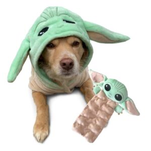 star wars dog hoodie - officially licensed pet apparel - i am the child fleece hoodie & matching multi squeaker baby yoda dog toy - mandalorian cat & puppy costume, small