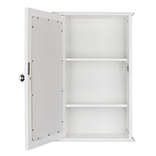 Bathroom Cabinet with Mirror Wall Mounted - Single Door White Open Shelf Wooden Medicine Storage for Bathroom Living Room Kitchen