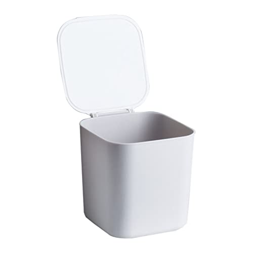 DOITOOL Organizer Round Kitchen Table Table Trash Can Mini Wastebasket Compost Bin Countertop Plastic Garbage Can with Press Type Lid for Bathroom Vanity Countertop White Portable Jewelry Small