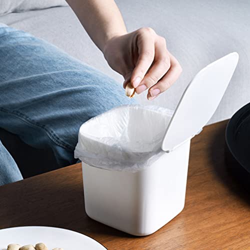 DOITOOL Organizer Round Kitchen Table Table Trash Can Mini Wastebasket Compost Bin Countertop Plastic Garbage Can with Press Type Lid for Bathroom Vanity Countertop White Portable Jewelry Small