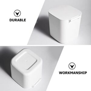 DOITOOL Organizer Round Kitchen Table Table Trash Can Mini Wastebasket Compost Bin Countertop Plastic Garbage Can with Press Type Lid for Bathroom Vanity Countertop White Portable Jewelry Small