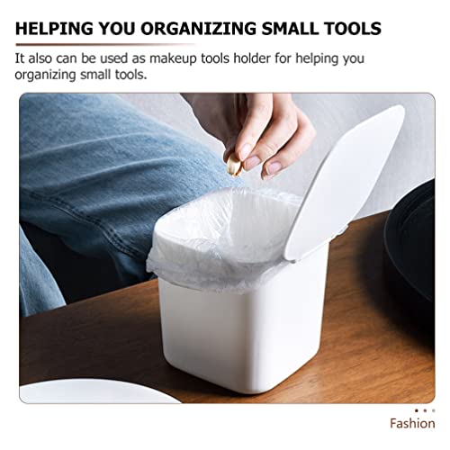 DOITOOL Organizer Round Kitchen Table Table Trash Can Mini Wastebasket Compost Bin Countertop Plastic Garbage Can with Press Type Lid for Bathroom Vanity Countertop White Portable Jewelry Small