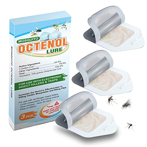 Hodiax Octenol Pest Lures 90 Days Supply, 3PCs Biting Insect Attractant Refill Cartridge for Fly Traps, Bug Zappers, Mosquito Attractants, Universal Fit (3PCS in 1 Pack)