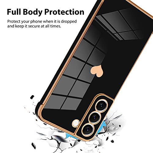 Bonoma Compatible with Samsung Galaxy S22 5G Case Love Heart Plating Electroplate Luxury Elegant Case Camera Protector Soft TPU Shockproof Protective Corner Back Cover Galaxy S22 5G Case -Black