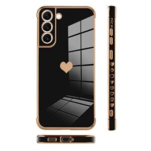 Bonoma Compatible with Samsung Galaxy S22 5G Case Love Heart Plating Electroplate Luxury Elegant Case Camera Protector Soft TPU Shockproof Protective Corner Back Cover Galaxy S22 5G Case -Black