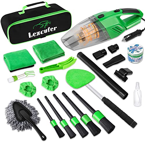 Lezcufer 17Pcs Car Interior Detailing Kit with High Power Handheld Vacuum, Car Cleaning Kit,Detailing Brush Set,Windshield Cleaning Tool,Cleaning Gel,Microfiber Towels, Complete Car Interior Care Kit