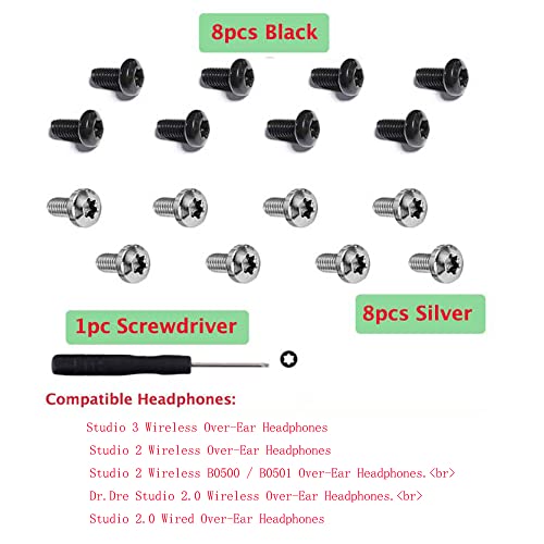 Studio 3 Headband Screws Replacement, Beats Studio 3 Replacement Parts Headband Screws and Screwdriver Repair Kit Compatible with Studio 2.0 Wired/Wireless Headphones (8pcs Silver+8pcs Black)