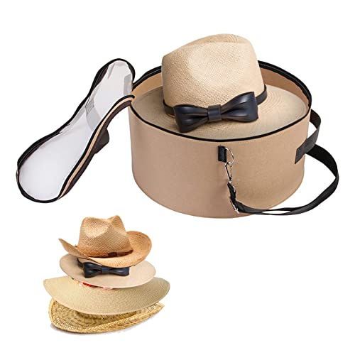 Pehciroe Hat Boxes for Women & Men Storage Large Felt Hat Boxes Storage Round Foldable Hat Carrier Travel Cowboy Hat Storage Box Storage for Hats Toy Clothes with Lid, Khaki