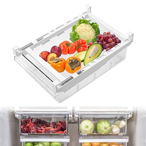 MDHAND Refrigerator Organizer Bins, Pull-Out Fridge Drawer Organizer Bins, Kitchen Refrigerator Pantry Organizer for Fruit and Vegetable, Fridge Organization fit for Fridge Shelf Under 0.6"