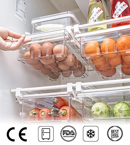 MDHAND Refrigerator Organizer Bins, Pull-Out Fridge Drawer Organizer Bins, Kitchen Refrigerator Pantry Organizer for Fruit and Vegetable, Fridge Organization fit for Fridge Shelf Under 0.6"