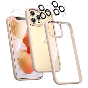 [5-in-1] Eversame for iPhone 13 Pro Max Case, with 2 Pack Tempered Glass Screen Protector and 2 Pack Camera Lens Protector, Non-yellow Shockproof Slim Fit Flexible Full protection case 6.7 inch (Pink)