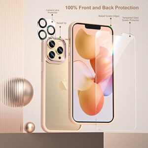 [5-in-1] Eversame for iPhone 13 Pro Max Case, with 2 Pack Tempered Glass Screen Protector and 2 Pack Camera Lens Protector, Non-yellow Shockproof Slim Fit Flexible Full protection case 6.7 inch (Pink)