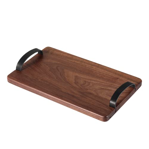 Muso Wood Wooden Serving Tray, Solid Natural Wood Tray with Leather Handles, Wooden Board for Food, Cheese&Charcuterie, Decorative Serving Platter for Party (Walnut)