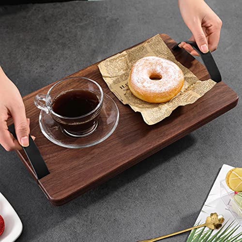 Muso Wood Wooden Serving Tray, Solid Natural Wood Tray with Leather Handles, Wooden Board for Food, Cheese&Charcuterie, Decorative Serving Platter for Party (Walnut)