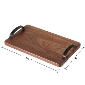 Muso Wood Wooden Serving Tray, Solid Natural Wood Tray with Leather Handles, Wooden Board for Food, Cheese&Charcuterie, Decorative Serving Platter for Party (Walnut)