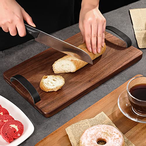 Muso Wood Wooden Serving Tray, Solid Natural Wood Tray with Leather Handles, Wooden Board for Food, Cheese&Charcuterie, Decorative Serving Platter for Party (Walnut)