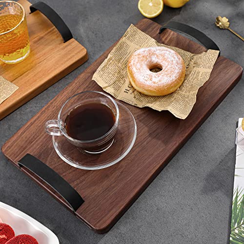 Muso Wood Wooden Serving Tray, Solid Natural Wood Tray with Leather Handles, Wooden Board for Food, Cheese&Charcuterie, Decorative Serving Platter for Party (Walnut)