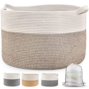 aosion large cotton rope basket 22" x 22"x14" extra large storage baskets, woven laundry basket for blankets, nursery toy basket with handles, blanket basket for living room (brown)