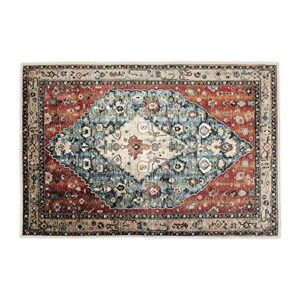 AIZHU Collection Boho Area Rug - 3’ x 5’, Non Slip Thin Entryway Rug Doormat Washable Distressed Accent Indoor Throw Low Pile Rug Front Floor Carpet for Entrance Living Room kitchen Bedrooms, Bohemian