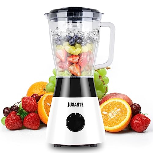 Blender for Kitchen 52oz Smoothie Blender with Plastic Jar 500 Watts Countertop Blender for Shakes and Smoothies 2 Speed with Pulse Licuadora Ice Crusher Blender for Frozon (White Black)