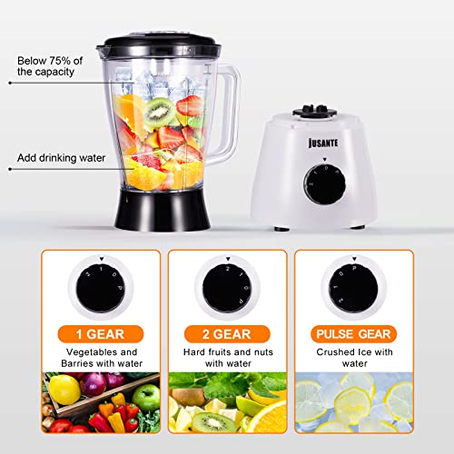 Blender for Kitchen 52oz Smoothie Blender with Plastic Jar 500 Watts Countertop Blender for Shakes and Smoothies 2 Speed with Pulse Licuadora Ice Crusher Blender for Frozon (White Black)