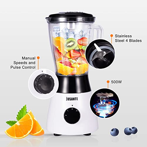 Blender for Kitchen 52oz Smoothie Blender with Plastic Jar 500 Watts Countertop Blender for Shakes and Smoothies 2 Speed with Pulse Licuadora Ice Crusher Blender for Frozon (White Black)