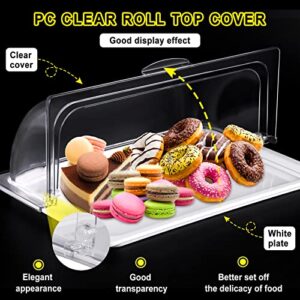 Food Serving Display Tray with Clear Roll Top Cover Reusable Platter Cake Pastry Dessert Display Tray Plate Case with Lid for Food Buffet