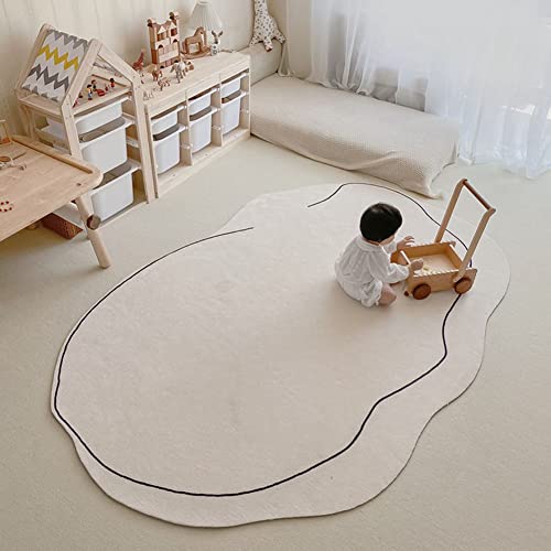 Contemporay White Irregular Shapes Area Rug for Living Room Boho Chic Soft Girls Nursery Bedroom Dining Room Floor Decor Luxury Ultra Home Office Carpet Durable Kirchen Runner Rug 5x7